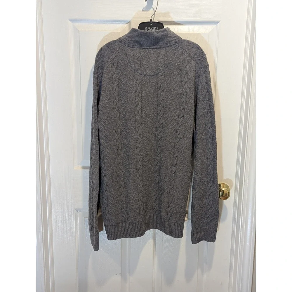 Quiet Luxury Wool Cable Knit 1/4 Zip Jos A Bank Sweater Large Gray Old Money